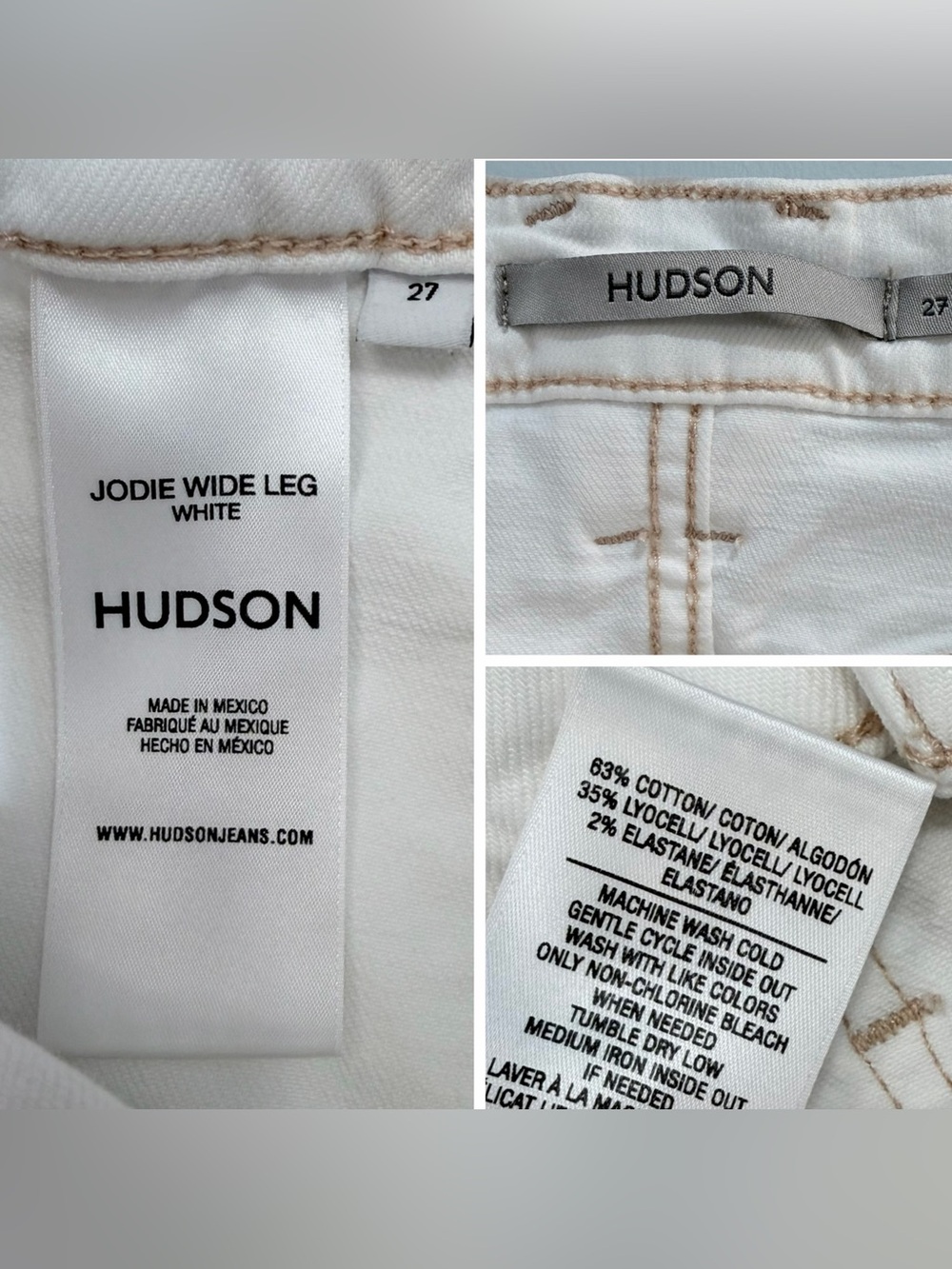 Hudson Jeans Jodie Wide Leg Utility High Rise Pants White Tan Stitching Size 27 - Picture 10 of 15